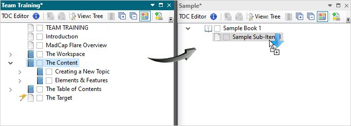 Copying TOC items to another TOC